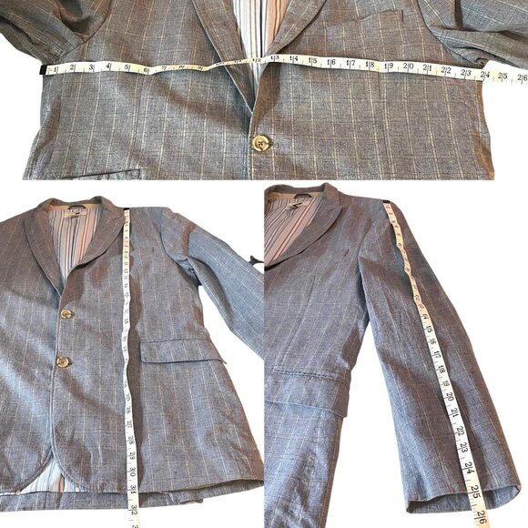 Joseph Abboud Blue/Gray Plaid Dual Vent Linen Cotton Blazer Jacket Mens Size XXL - Picture 8 of 9